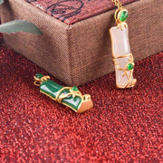 Buddha Stones White Jade Cyan Jade Bamboo Protection Necklace Pendant Necklaces & Pendants BS 12
