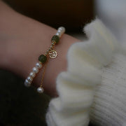 Buddha Stones Natural Pearl Hetian Jade Happiness Wisdom Bead Bracelet Bracelet BS 12