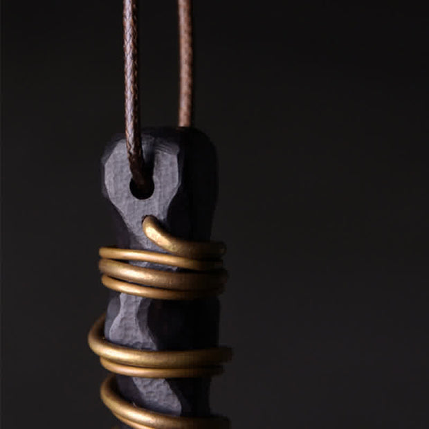 Buddha Stones Tibet Ebony Wood Copper Balance Peace Necklace Pendant Necklaces & Pendants BS 4