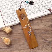 Buddha Stones 4Pcs Four Seasons Plum Orchid Bamboo Chrysanthemum Peking Opera Mask Wood Bookmarks With Gift Box