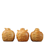Buddha Stones Handcrafted FengShui Mini Three Stars Tsai Shen Thuja Sutchuenensis Wood Prosperity Decoration
