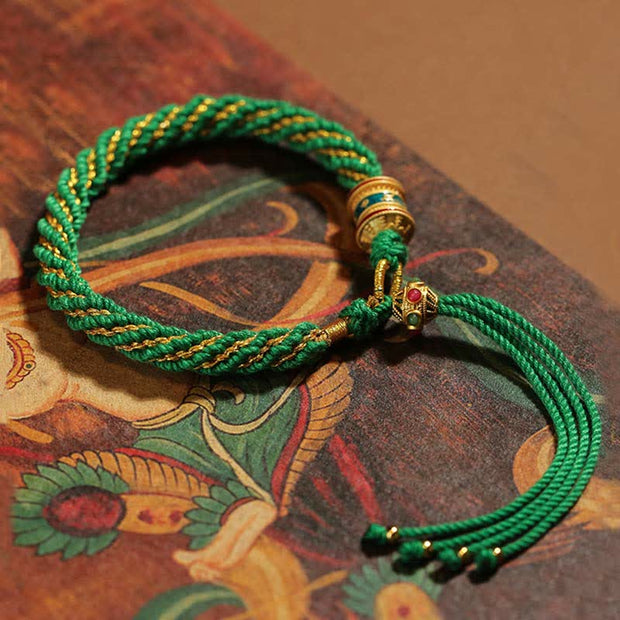 Buddha Stones Tibetan Handmade Luck Thangka Prayer Wheel Charm Weave String Bracelet Bracelet BS 13