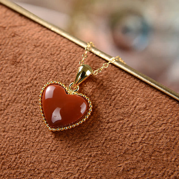 Buddha Stones 925 Sterling Silver Love Heart Red Agate Confidence Necklace Pendant