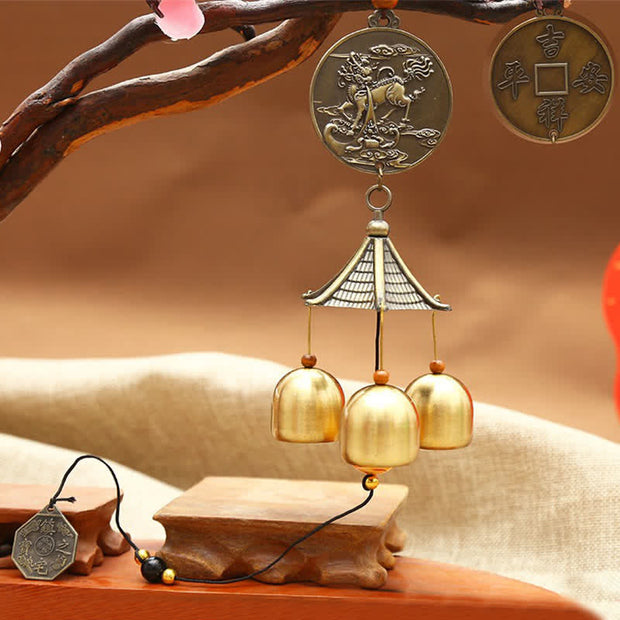 Buddha Stones Feng Shui Copper Coin Koi Fish Bagua Kirin Wind Chime Bell Luck Wall Hanging Decoration