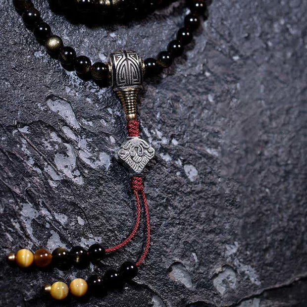 Buddha Stones 108 Mala Beads Gold Sheen Obsidian Tiger Eye Eagle's Eye Stone Wealth Bracelet Mala Bracelet BS 3