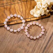 Buddha Stones Gold Swallowing Beast Family Charm Luminous Pink Love Heart Fluorescent Liuli Glass Bead Blessings Bracelet