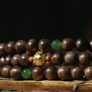 Buddha Stones 999 Gold 108 Mala Beads Kalimantan Agarwood Cyan Jade Six True Words Strength Bracelet Bracelet Mala BS 11
