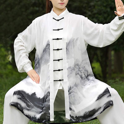 3Pcs Ink Painting Meditation Prayer Spiritual Zen Tai Chi Qigong Practice Unisex Clothing Set Clothes BS XXXL