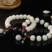 Buddha Stones Bodhi Seed Jade Lotus Charm Peace Bracelet Bracelet BS 9