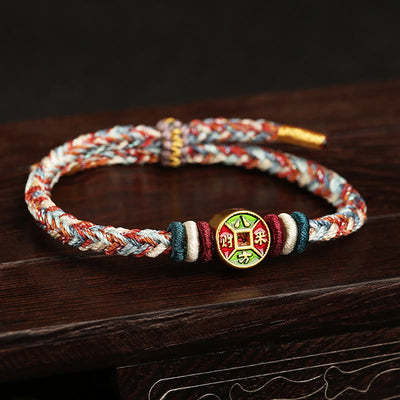 Buddha Stones Colorful Rope Wealth Comes From All Directions Handmade Eight Thread Peace Knot Luck Bracelet