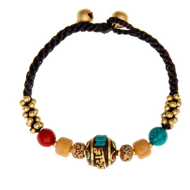 Buddha Stones Tibetan Turquoise Om Mani Padme Hum Protection Strength Bracelet Bracelet BS 7