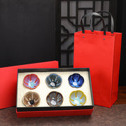 Buddha Stones 6Pcs Plum Blossom Petal Pattern Chinese Jianzhan Kiln Change Ceramic Teacup Kung Fu Tea Cup Bowl With Gift Box