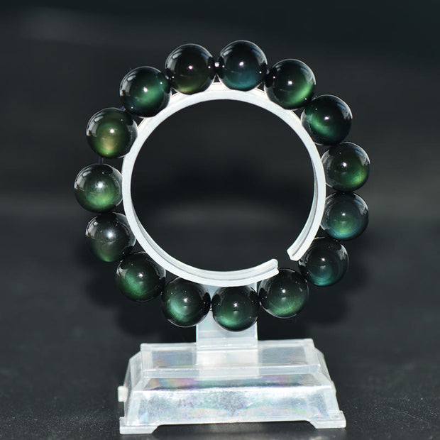 Buddha Stones Natural Green Eye Obsidian Wealth Bracelet Bracelet BS 7
