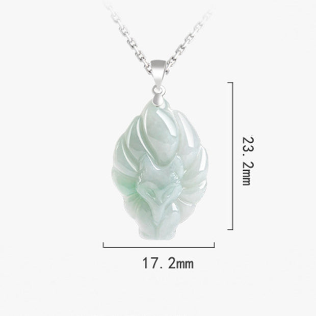 Buddha Stones 925 Sterling Silver Natural Jade Nine Tailed Fox Prosperity Necklace Pendant Necklaces & Pendants BS 10