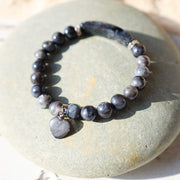 Buddha Stones Natural Quartz Love Heart Healing Beads Bracelet Bracelet BS Black Glitter Stone
