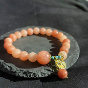 Buddha Stones Natural Orange Stone Turquoise Fu Character Charm Luck Fortune Bracelet