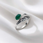 Buddha Stones 925 Sterling Silver Jade Feather Prosperity Adjustable Ring Rings BS 1