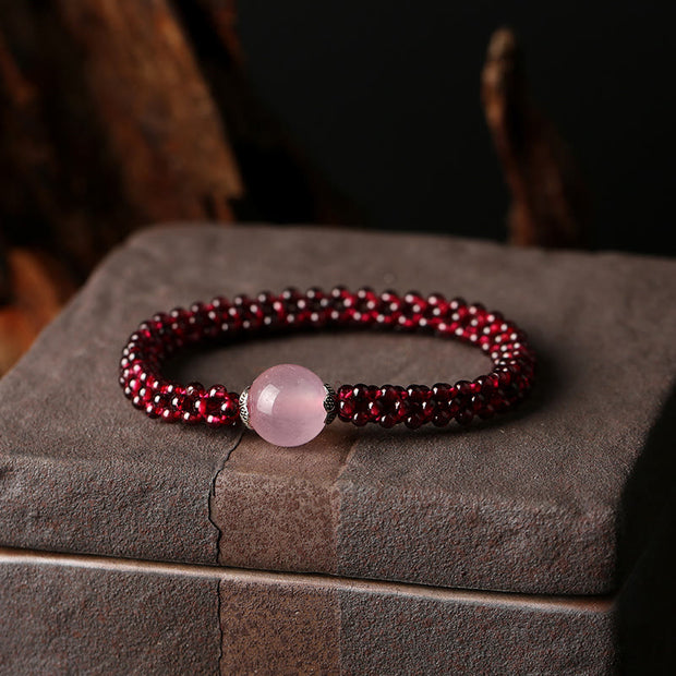 Buddha Stones Natural Garnet Pink Crystal Red Agate Amazonite Bead Protection Bracelet Bracelet BS Garnet&Pink Crystal