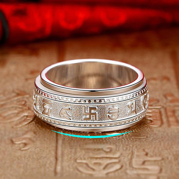 Buddha Stones Om Mani Padme Hum Copper Love Peace Rotatable Ring