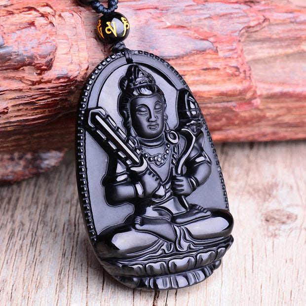 Buddha Stones Chinese Zodiac Obsidian Buddha Amulet Protection Pendant Necklace Necklaces & Pendants BS Ox and Tiger