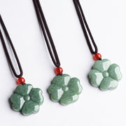 Buddha Stones Natural Lucky Four Leaf Clover Jade Prosperity Necklace Pendant Necklaces & Pendants BS 6