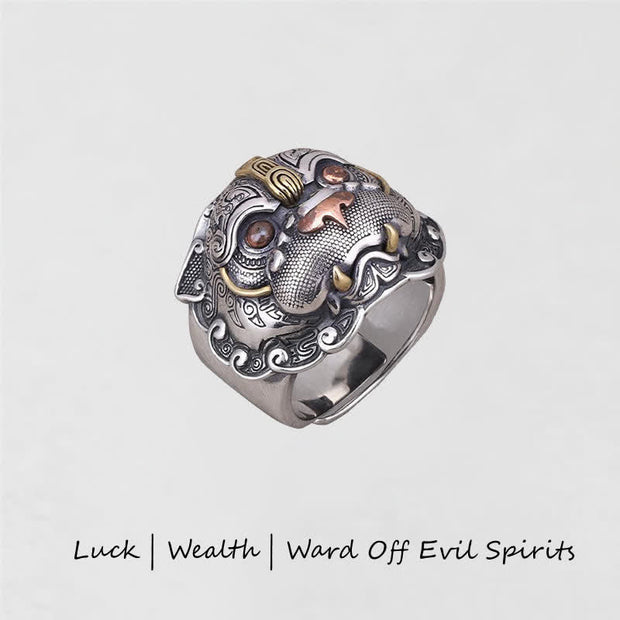 Buddha Stones Lucky FengShui Mythological Creature Taotie Wealth Ring Ring BS Taotie Good Luck Ring