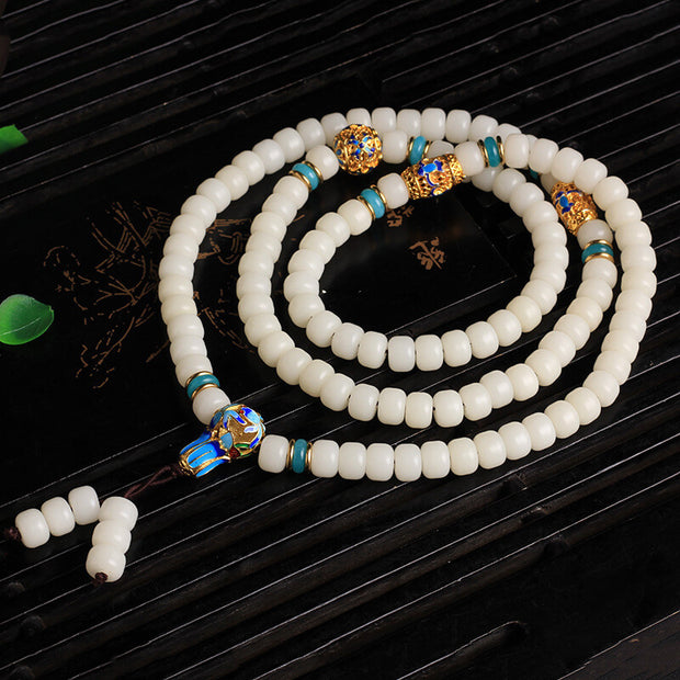 Buddha Stones Natural White Bodhi Seed Mala 108 Beads Wealth Bracelet Bracelet BS 2