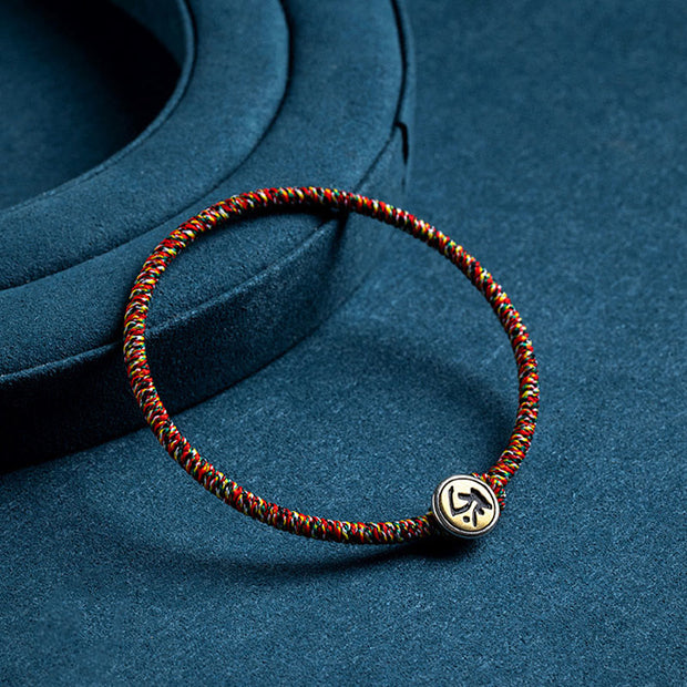 Buddha Stones Handmade 925 Sterling Silver Chinese Zodiac Natal Buddha Protection Colorful Rope Bracelet