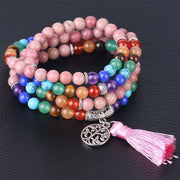 Buddha Stones 108 Mala Beads Rhodonite Blue Crystal Lazulite Healing Bracelet Mala Bracelet BS 1