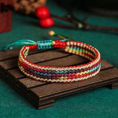 Buddha Stones Tibet Handmade Rainbow Multicolored Protection Braided String Bracelet Bracelet BS Multicolored Rope(Bracelet Size 15.5cm+10cm)