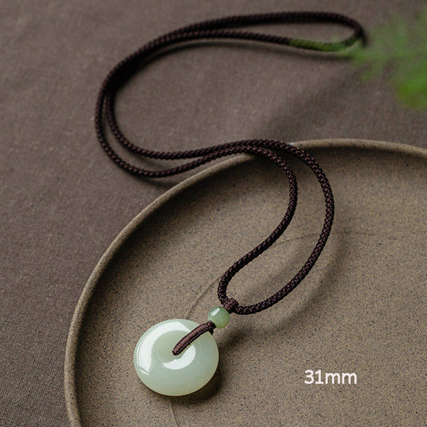 Buddha Stones Natural Round Jade Peace Buckle Luck Prosperity Necklace Pendant Necklaces & Pendants BS Non-Adjustable String 64cm 31mm