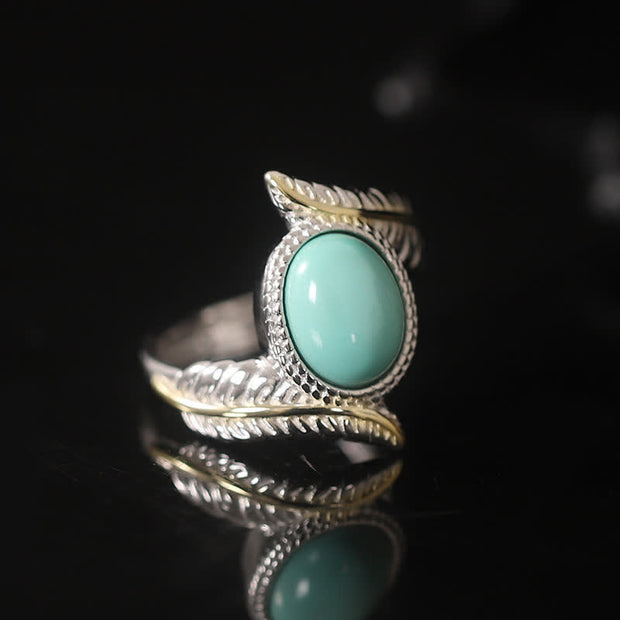 Buddha Stones 925 Sterling Silver Turquoise Feather Strength Protection Ring Ring BS Turquoise