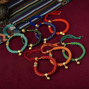 Buddha Stones Tibetan Handmade Luck Protection Thangka Prayer Wheel Bell Charm Braid String Bracelet Bracelet BS 13