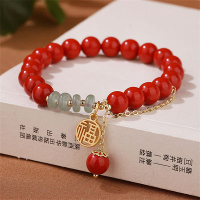 Buddha Stones Cinnabar Auspicious Fu Character Jade Calm Bracelet