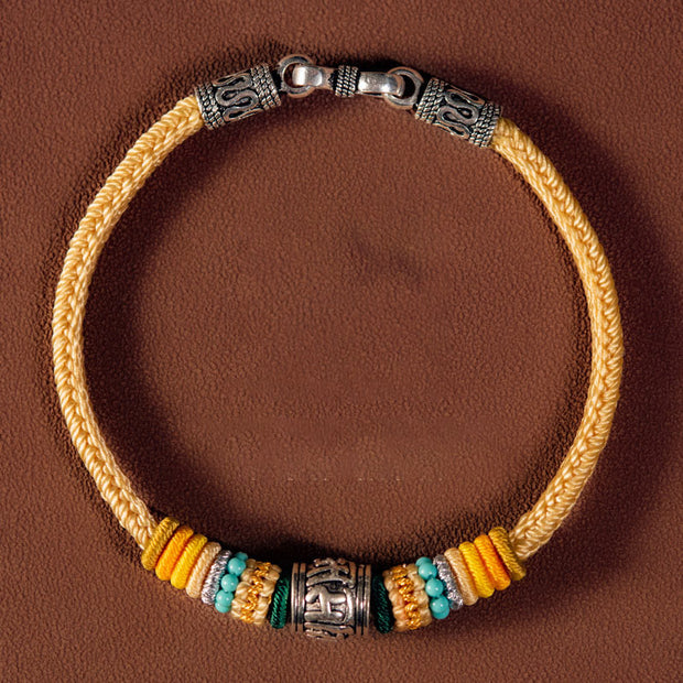 Buddha Stones Handmade 925 Sterling Silver Tibetan Om Mani Padme Hum Purity Braided Bracelet