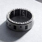 Buddha Stones Bagua Yin Yang Titanium Steel Balance Rotatable Ring Ring BS 9