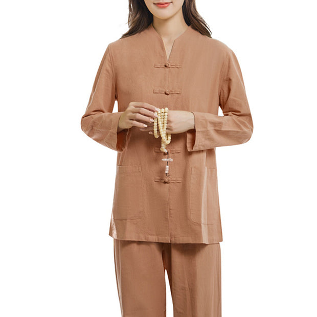 Buddha Stones Spiritual Zen Practice Yoga Meditation Prayer Uniform Cotton Linen Clothing Women's Set Clothes BS 12