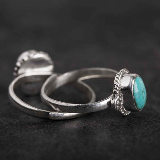 Buddha Stones 925 Sterling Silver Turquoise Wisdom Love Ring Ring BS 15