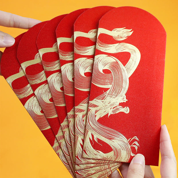 Buddha Stones 6Pcs Chinese Red Envelope Year of the Dragon Lucky Money Envelopes 2024 Chinese New Year Dragon Year Envelope