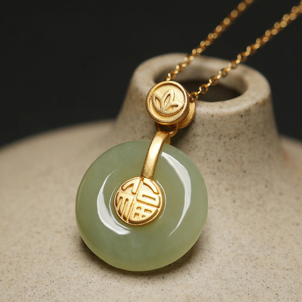Buddha Stones Round Jade Flower Copper Prosperity Necklace Pendant Necklaces & Pendants BS Jade (Prosperity ♥ Abundance)
