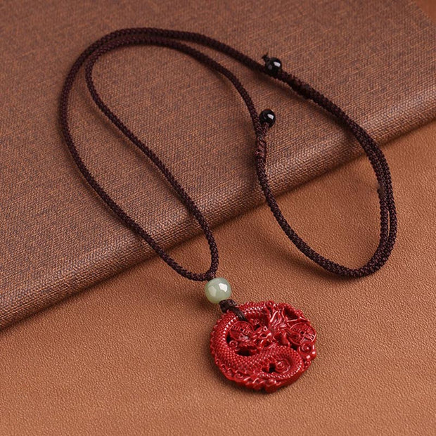 Buddha Stones Year Of The Dragon Natural Cinnabar Hetian Jade Bead Copper Coin Attract Wealth Strength Necklace Pendant Necklaces & Pendants BS 11
