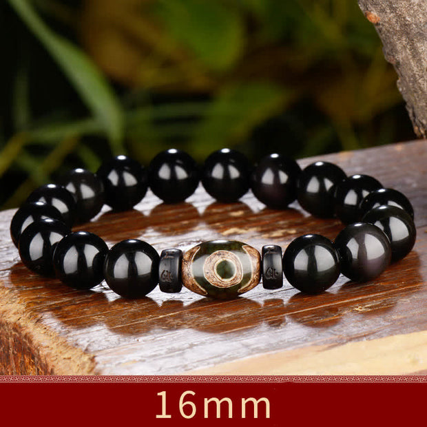 Buddha Stones 108 Beads Black Obsidian Dzi Bead Tiger Eye Agate Healing Mala Bracelet Bracelet BS Dzi Bead 16mm