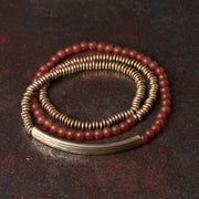 Buddha Stones Tibetan Various Agate Stone Copper Protection Triple Wrap Bracelet Bracelet BS 18cm Red Agate