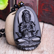 Buddha Stones Chinese Zodiac Obsidian Buddha Amulet Protection Pendant Necklace Necklaces & Pendants BS Goat and Monkey