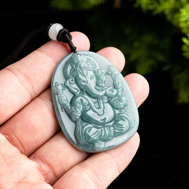 Buddha Stones Natural Jade Ganesh Ganpati Elephant Protection Amulet Necklace Pendant Necklaces & Pendants BS 4
