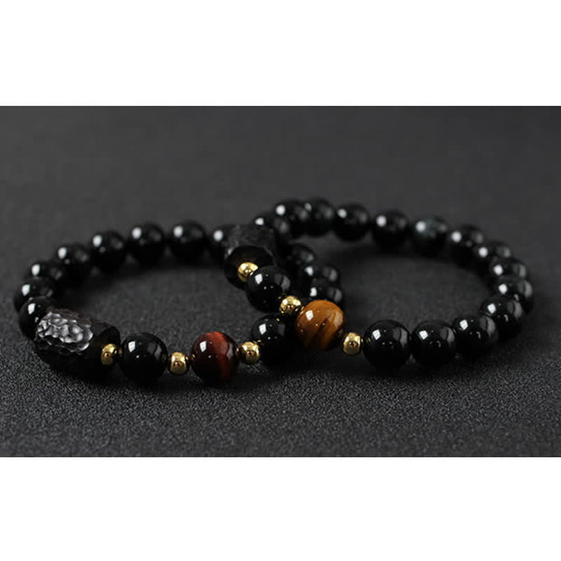 Black Obsidian Ebony Wood Red Tiger Eye Strength Couple Bracelet Bracelet BS 18