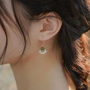 Buddha Stones Cyan Jade Pearl Bead Luck Drop Earrings