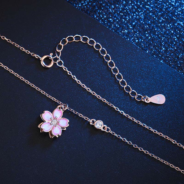 Buddha Stones 925 Sterling Silver Cherry Blossom Flower Rotatable Protection Necklace Pendant Necklaces & Pendants BS 4