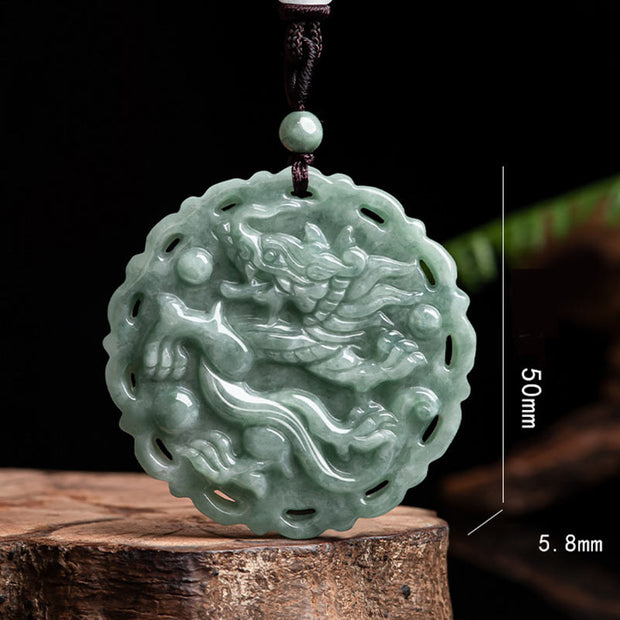 Buddha Stones Chinese Zodiac Dragon Phoenix Round Jade Luck Necklace String Pendant Necklaces & Pendants BS 12
