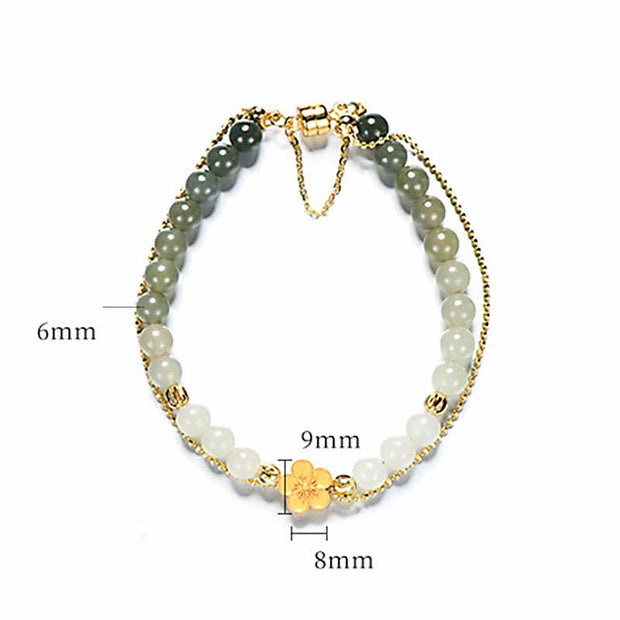 Buddha Stones 925 Sterling Silver Natural Hetian Jade Peach Blossom Luck Chain Bracelet Bracelet BS 9
